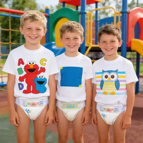 Three Happy Boys Playing at the Playground