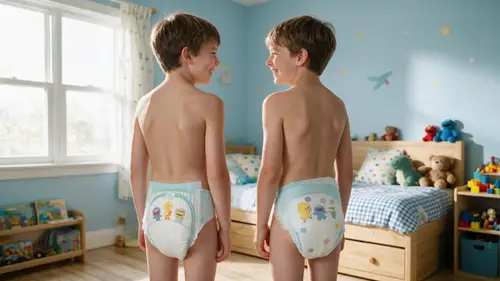 Happy Boys in Bright Bedroom - Diaper Moments