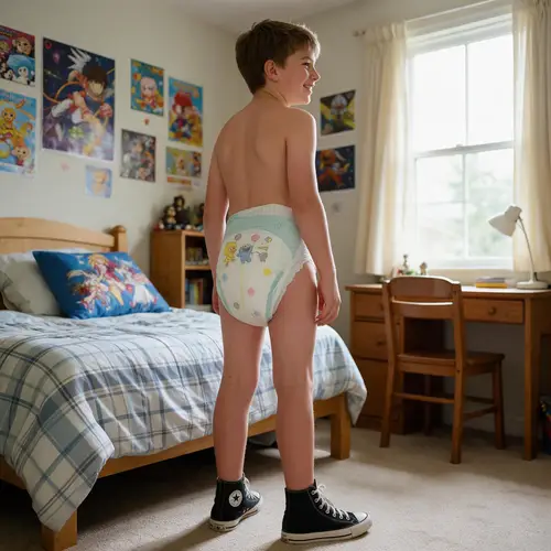 Happy 13-Year-Old Boy in Bedroom