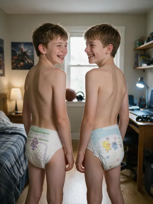 Happy Boys in Diapers: A Fun Bedroom Moment
