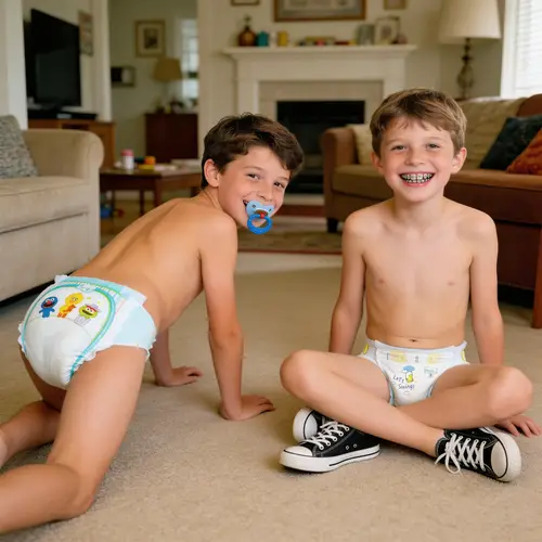 Happy Boys Playing in Diapers: Family Room Fun