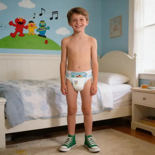 Happy 10-Year-Old Boy in His Bedroom