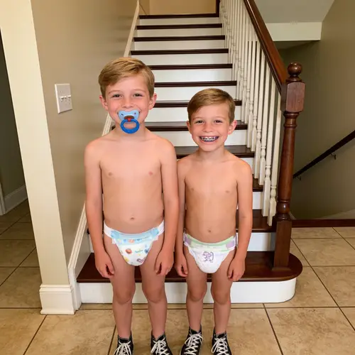 Happy Boys in Diapers and Converse Shoes