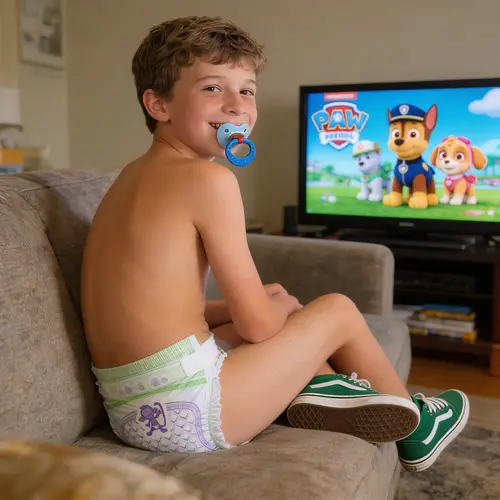 Happy 11-Year-Old Boy Enjoying Paw Patrol