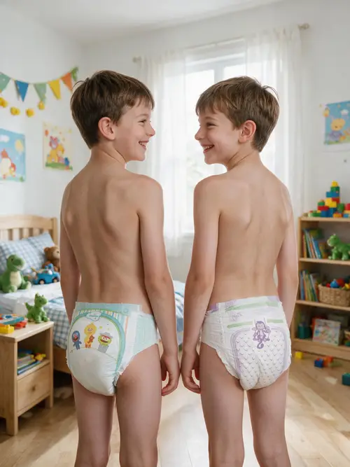 Happy Boys in Bright Bedroom - Joyful Childhood Moments