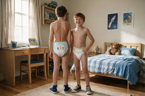 Happy Shirtless Boys in Diapers and Converse