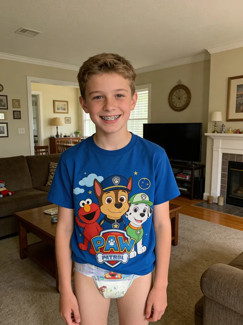 Happy Smiling Boy with Braces in Paw Patrol T-Shirt