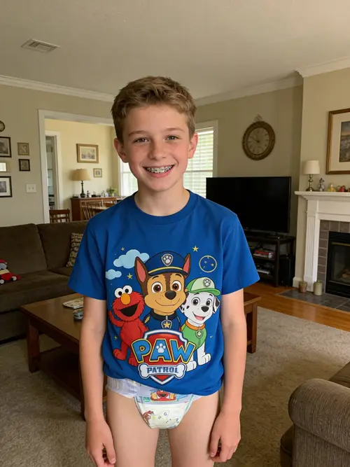 Happy Smiling Boy with Braces in Paw Patrol T-Shirt
