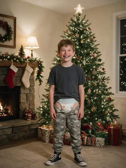 Happy Boy in Front of Christmas Tree