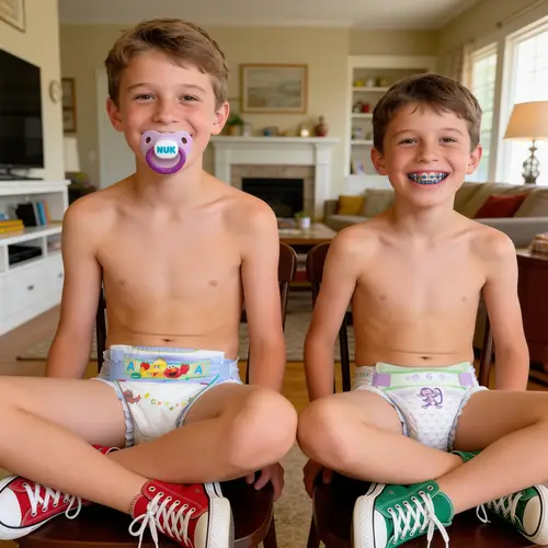 Smiling Boys in Diapers: Family Room Moments