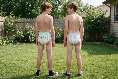 Happy Boys in Diapers and Converse in Backyard Fun