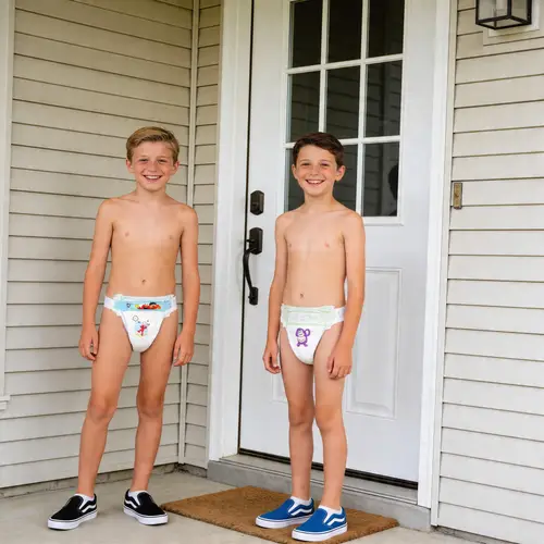 Happy Boys by the Door in Colorful Vans Shoes