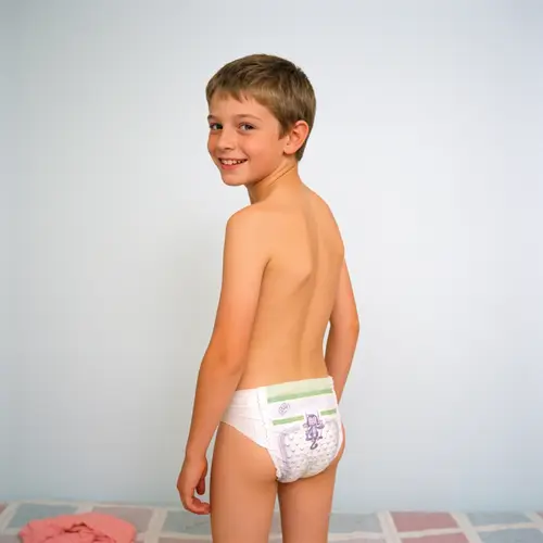 Happy 10-Year-Old Boy in Baby Diaper