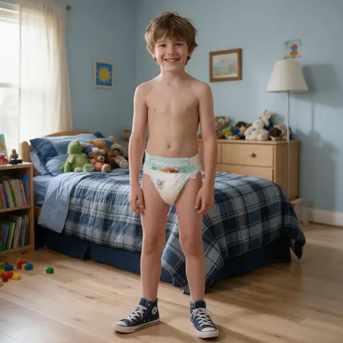 Happy Shirtless Boy in Bedroom | Cheerful Moments