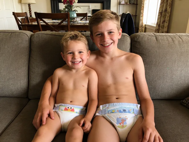 Smiling Caucasian Boys on Couch: Happy Moments