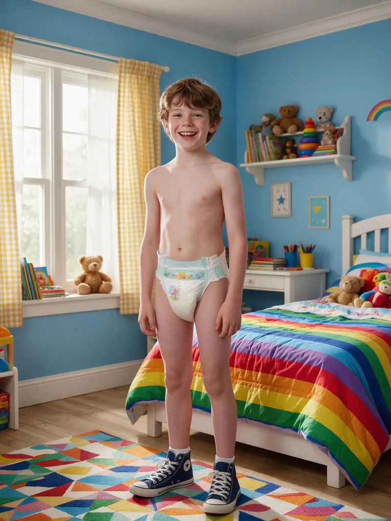 Happy Smiling Boy in Colorful Room Happy Smiling Boy in Colorful Room