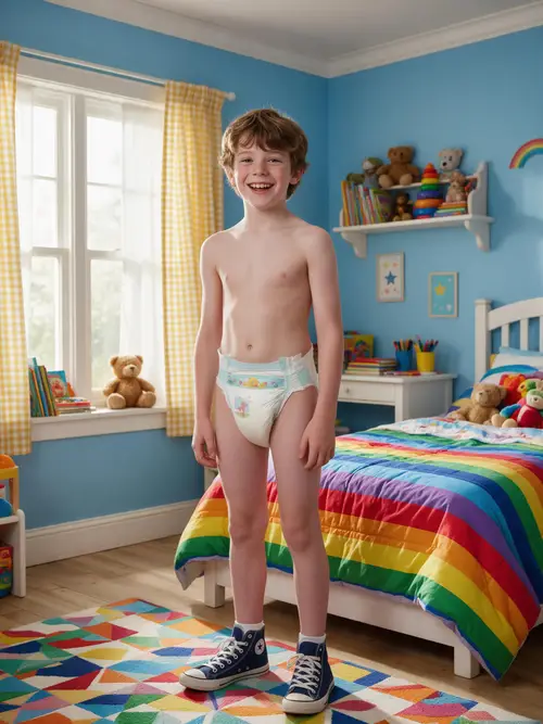 Happy Smiling Boy in Colorful Room