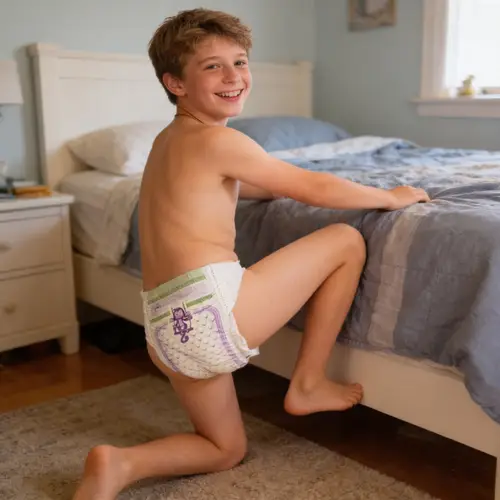 Smiling Boy in Diaper | Joyful Moments at Home