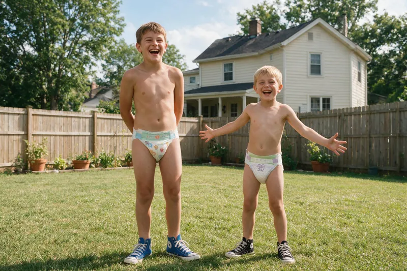 Joyful Backyard Moments: Happy Boys Smiling Joyful Backyard Moments: Happy Boys Smiling