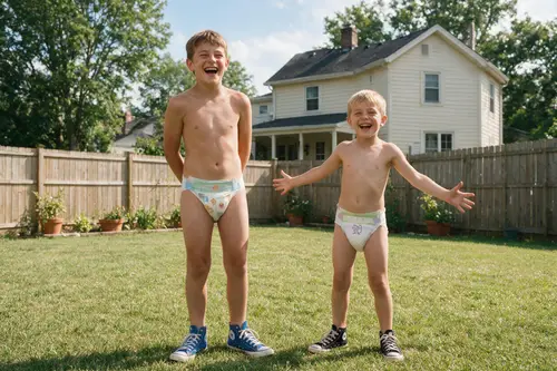 Joyful Backyard Moments: Happy Boys Smiling