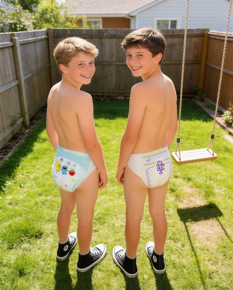 Happy Boys in Backyard with Converse Shoes Happy Boys in Backyard with Converse Shoes