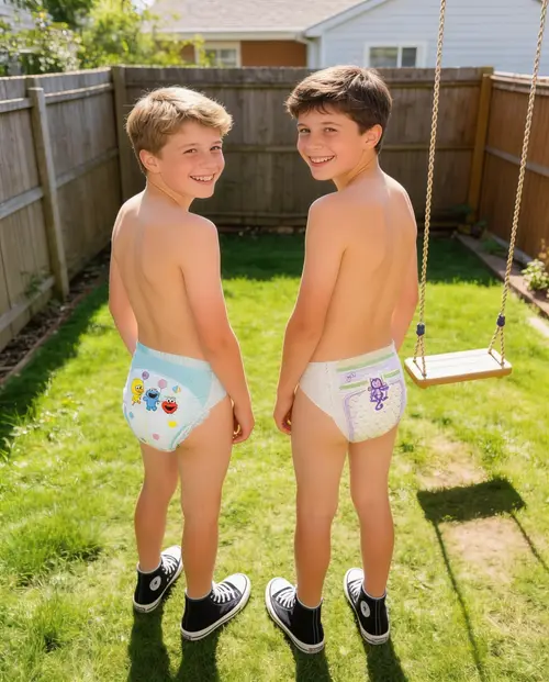 Happy Boys in Backyard with Converse Shoes