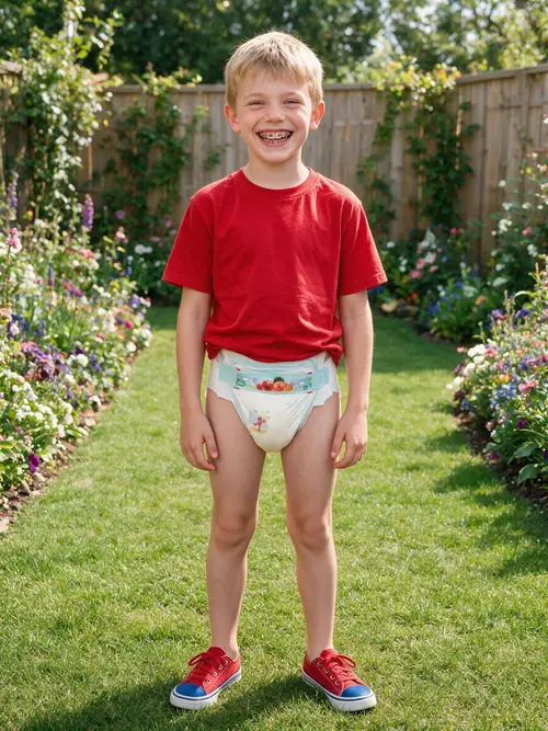 Happy Smiling Boy in Diaper and Braces