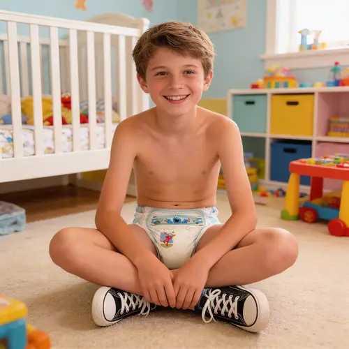 Happy Smiling Boy in Nursery - Cute Baby Diaper Look