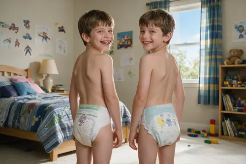 Happy Boys in Bedroom: Smiling & Carefree Moments