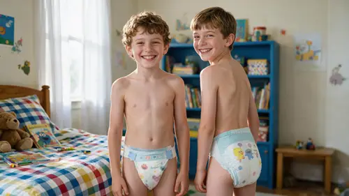 Happy Boys in Bright Bedroom: A Joyful Moment