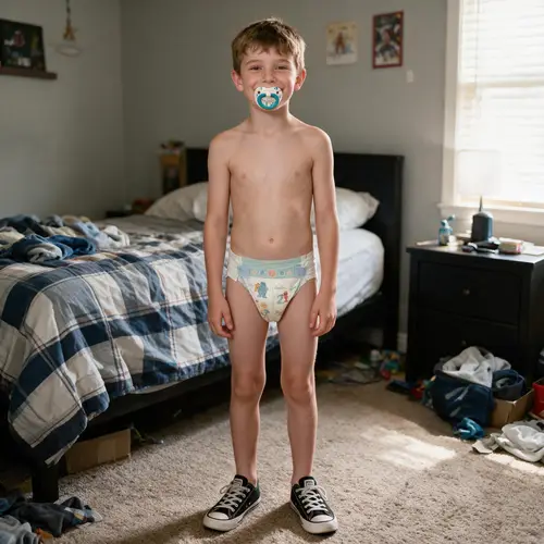 Happy 12-Year-Old Boy in Bedroom