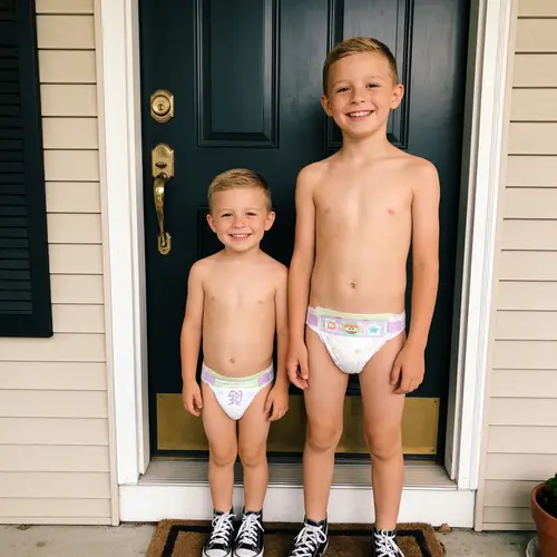 Happy Boys in Diapers at Home