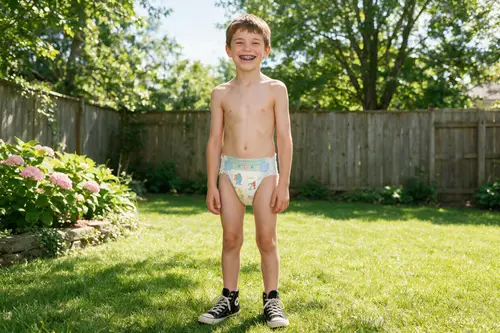 Smiling Boy in Backyard: A Joyful Moment