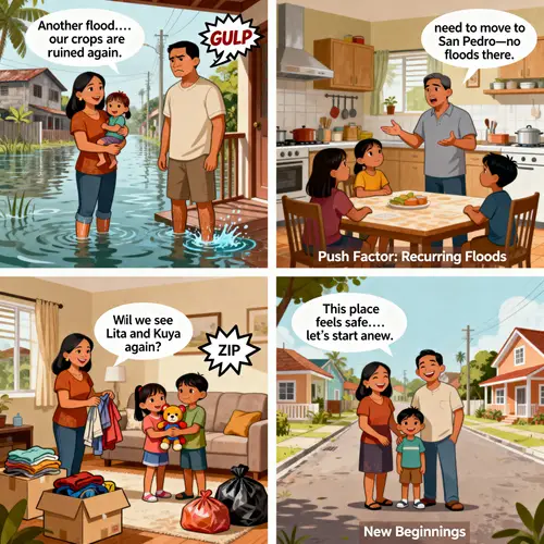 Comic Strip on Migration Due to Floods