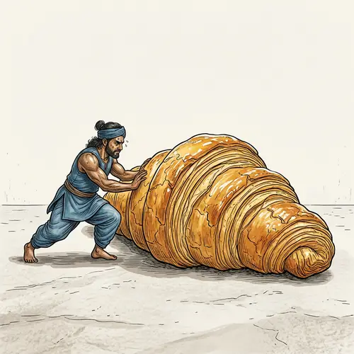 Intricate South Asian Man with Giant Croissant | Art Sculpture