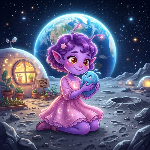Adorable Purple Martian Character from the Moon