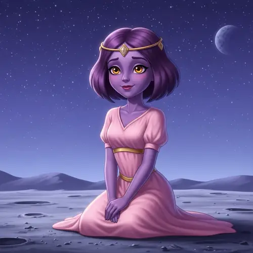 Adorable Purple Martian Character from the Moon