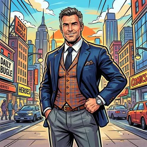 Vibrant Comic Style Digital Painting of Middle-Aged Man