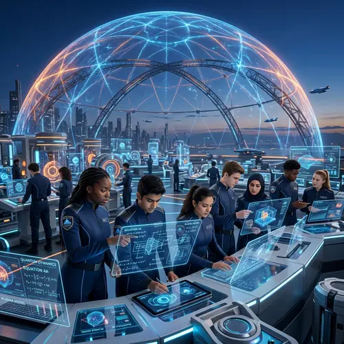 Futuristic Grade 12 Students Multicultural Scene | High-Tech Sci-Fi