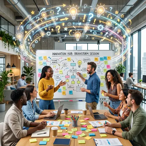 Dynamic Brainstorming Session in Modern Office