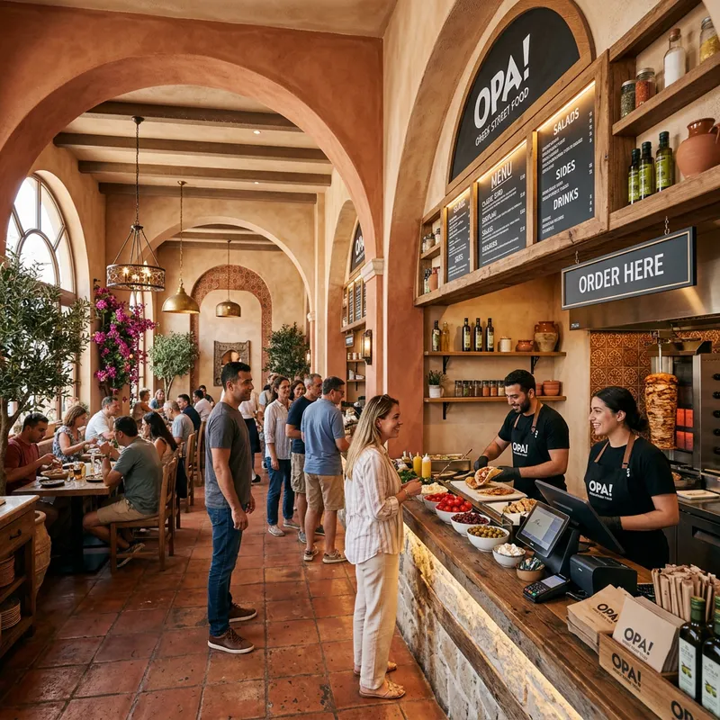 Upscale Greek Fast Food Walk-Up Counter