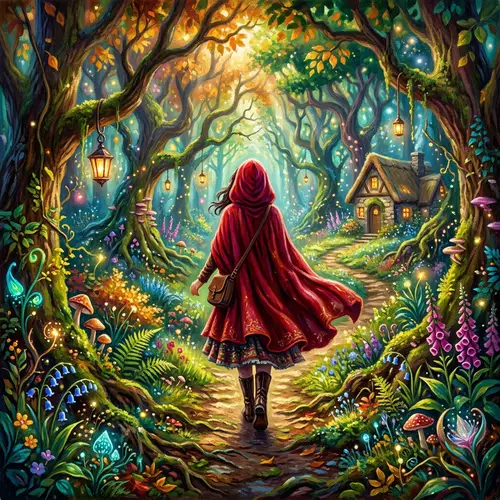 Enchanted Forest Model in Red Cloak | Fantasy Imagery