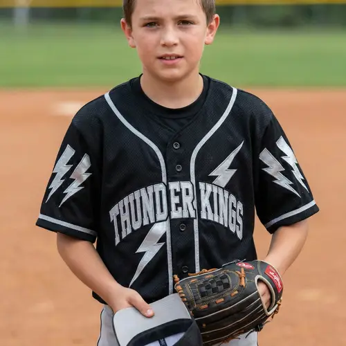 Thunder Kings Black & Silver Baseball Jersey for Boys