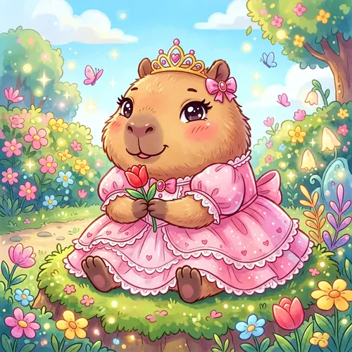 Kawaii Capybara in Cute Princess Attire