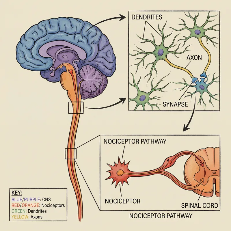 Illustration of Nociceptors in Central Nervous System