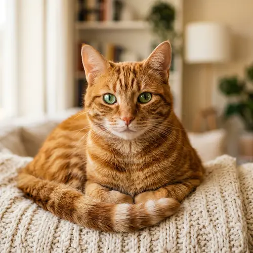 Striped Orange Tabby Cat - Peaceful Feline Staring Curiously