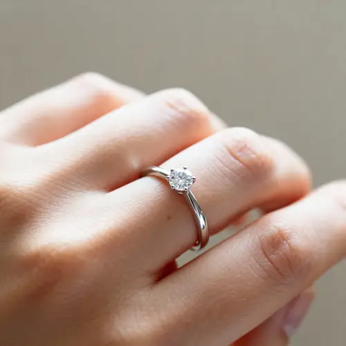 Simple Engagement Ring on Finger