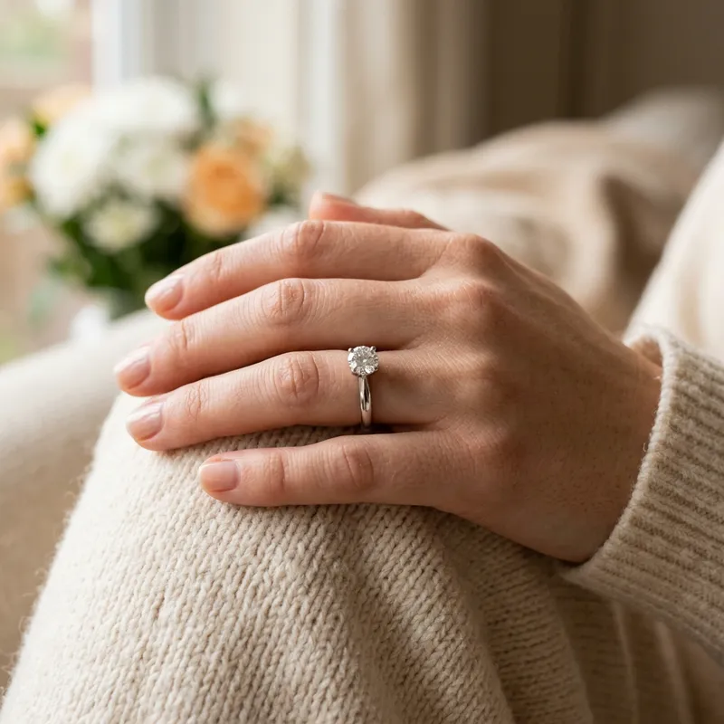 Simple Engagement Ring on Finger