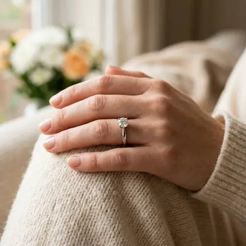 Simple Engagement Ring on Finger