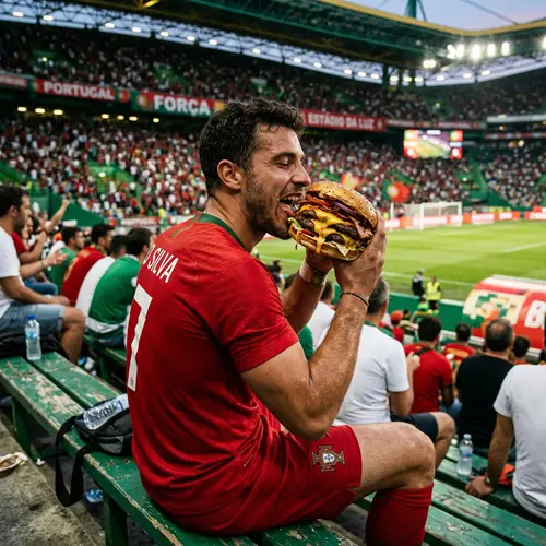 Muscular Male Footballer Biting Into Giant Hamburger